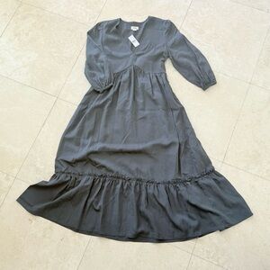 UpWest Charcoal Gray Maxi Dress Long Sleeve Tiered | XS | NWT